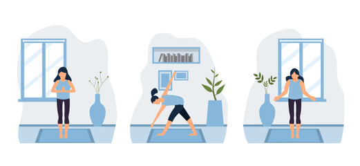 Yoga exercise flat bundle design illustration