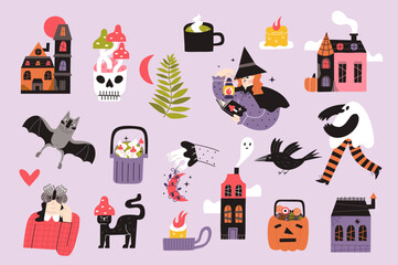 A set of vector elements for Halloween. Autumn season. Autumn holiday clipart