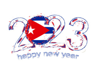 2023 Year in grunge style with flag of Cuba.