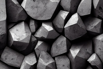 Black stone background. The rocky backdrop Dark gray grunge banner. Black and white background. Mountain texture. Close-up. Volumetric. Abstract black rock Detail background. 3D Illustration