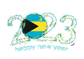 2023 Year in grunge style with flag of The Bahamas.