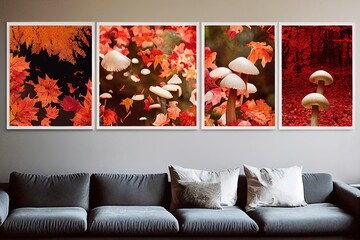 Fall mushroom poster Autumn mushroom with leaves flowers berry bird Forest Text Autumn vibes quote