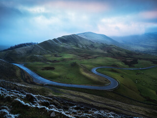 Rushup Edge winding road Edale Valley, UK