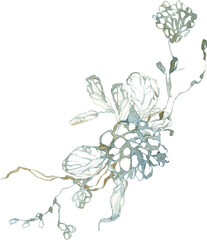 Blue Gold Winter Floral Watercolor Christmas Wedding Ethereal Arrangement