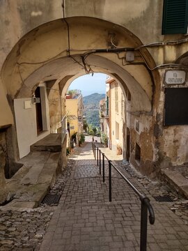 Medieval village clinging village of Perinaldo in Ligurian Riviera in Italy