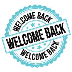 WELCOME BACK text on blue-black round stamp sign