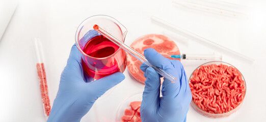 Petri dish with cultured meat in laboratory