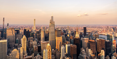 Panoramic top view of New York skyscrapers Manhattan Island