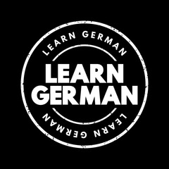 Learn German text stamp, concept background