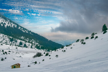 Snowy mountains, landscapes. . Arkadia, Greece - obrazy, fototapety, plakaty