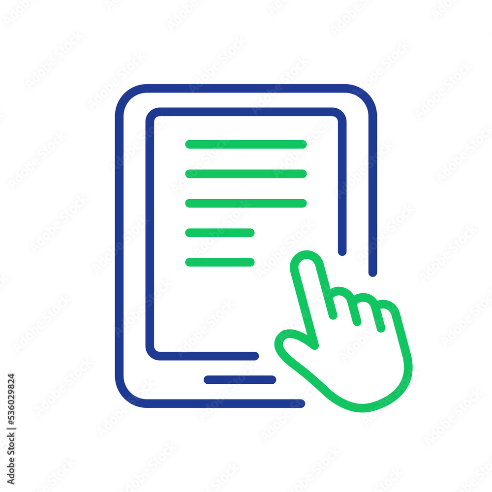 Poster ebook line icon with mouse pointer. electronic book device for education and learning. e-book reader