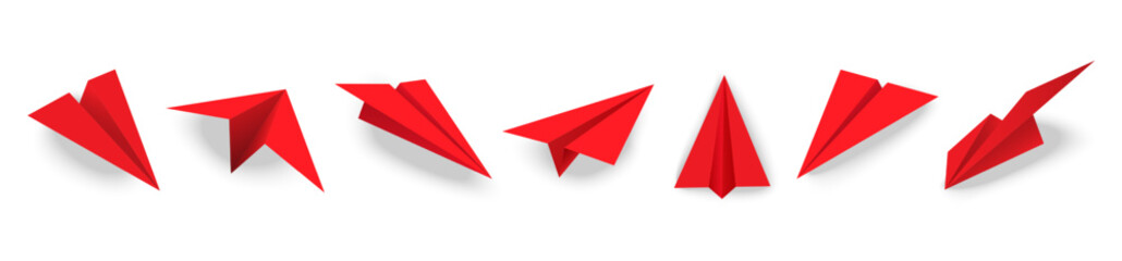Realistic red paper plane and origami red airplane icon set. 3D model of planes isolated on white background.vector in eps 10 © Tally 18
