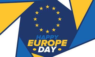 Europe Day. Annual public holiday in May. Is the name of two annual observance days - 5 May by the Council of Europe and 9 May by the European Union. Poster, card, banner and background. Vector