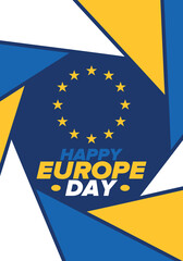 Europe Day. Annual public holiday in May. Is the name of two annual observance days - 5 May by the Council of Europe and 9 May by the European Union. Poster, card, banner and background. Vector
