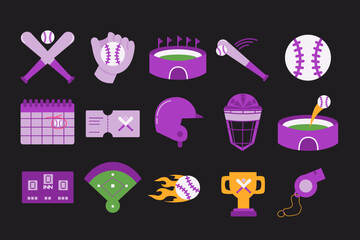 Fototapeta premium Baseball icon set. Collection of baseball flat illustration