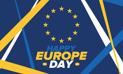 Europe Day. Annual public holiday in May. Is the name of two annual observance days - 5 May by the Council of Europe and 9 May by the European Union. Poster, card, banner and background. Vector