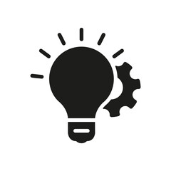 Technology Innovation Light Bulb, Cog Wheel Pictogram. Creativity Solution Silhouette Icon. Lightbulb and Gear Idea Concept Black Icon. Brain Power. Isolated Vector Illustration
