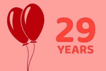 29 years logo. Illustration for celebration anniversary. Concept 29 Birthday. twenty-nine years. Balls on pink background. Inscription 29 symbolizes birthday celebrations. twenty-nine anniversary
