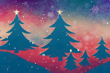Obraz premium Merry christmas and happy new year greeting background with table .Winter landscape with snow and christmas trees