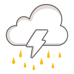showery and cloudy Sign Vector Icon Design, Autumn or Fall activities Symbol, Dry weather Sign, Temperate climates Elements Stock illustration, Rain Cloud With Lightning Bolt Concept