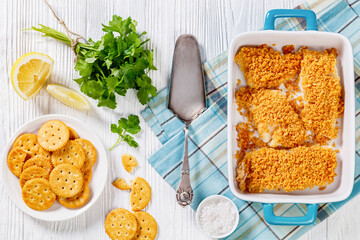 Baked Haddock with Crackers toppings, top view