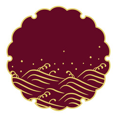 Japanese frame illustration with wave pattern 