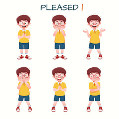Set of kid boys showing pleased expression.Vector illustration.