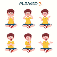 Set of kid boys showing pleased expression.Vector illustration.