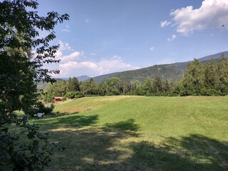 Countryside and villages in Val di Non valley in Italy during summer