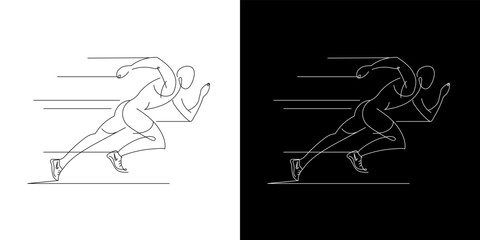 Line drawing of young man athlete runner focus sprint run. Individual sport, competitive concept. Dynamic single line draw design vector illustration for running competition poster.Vector illustration