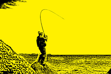磯釣りの写真を加工したイラスト