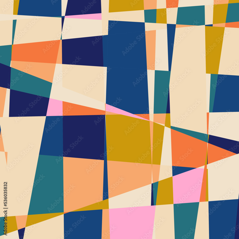 Poster Modern vector abstract  geometric multi- colored background with triangles, rectangles and squares . Pastel colored simple shapes graphic pattern. Abstract mosaic artwork.