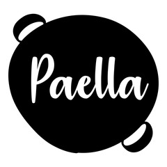 Banner con texto manuscrito Paella en silueta de sartén. Logo restaurante de cocina española