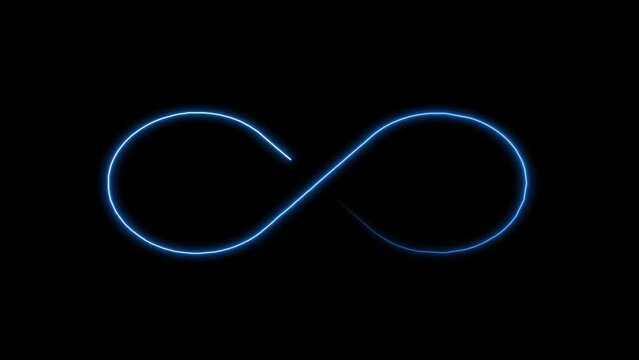 Blue neon infinity symbol animation. Abstract Neon Glowing Infinity. On a black background. nfinity Laser spectrum. Endless animation. Abstract eternity concept. Spiritual concept. Mathematical symbol