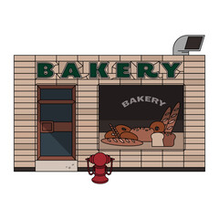 Bakery shop vector illustration in line filled design