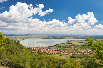 View from Devin to Pavlov village in summer day. Palava. Moravia region.