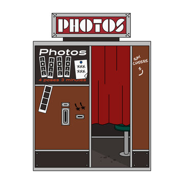 Photo Booth Machine Vector Illustration In Line Filled Design