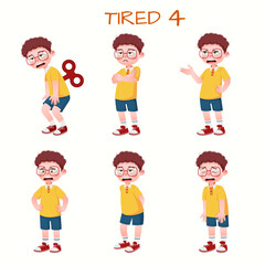 Set of kid boys showing tired expression.Vector illustration.
