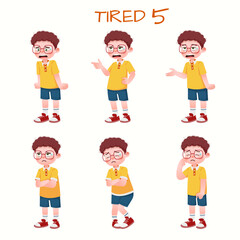 Set of kid boys showing tired expression.Vector illustration.

