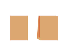 Fototapeta premium Paper bag without handle template of shopping. Brown craft paper pack for gift, food, item. Take Away, delivery service in eco bag. Mockups front and half turn. Vector illustration