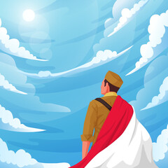 17 August. Indonesia Happy Independence Day greeting card with hands clenched, Spirit of freedom symbol. Use for banner, and background . - Vector