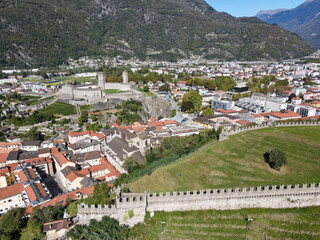 Fototapeta na wymiar Drone view at the town of Bellinzona on Switzerland