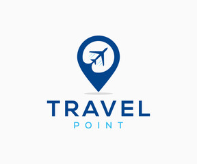 Travel Point Logo Design Template. Airlines logo design template. Airplane flight logo design