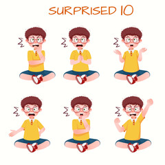 Set of kid boys showing surprised expression.Vector illustration.