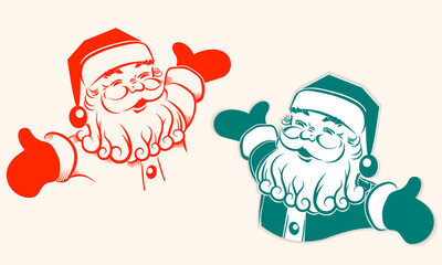 Cheerful Santa Claus face silhouette, isolated design component, set