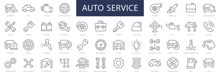 Fototapeta na wymiar Car service thin line icons set. Auto service & Car repair editable stroke icon collection. Car, Service, Repair, Garage, Engine, Diagnostic, Auto, Vehicle symbol. Vector illustration
