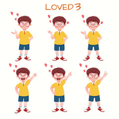 Set of kid boys showing love expression.Vector illustration.