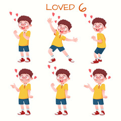 Set of kid boys showing love expression.Vector illustration.