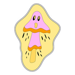 70s retro smiling illustration, mushroom emoji sticker