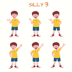 Set of kid boys showing silly expression.Vector illustration.
